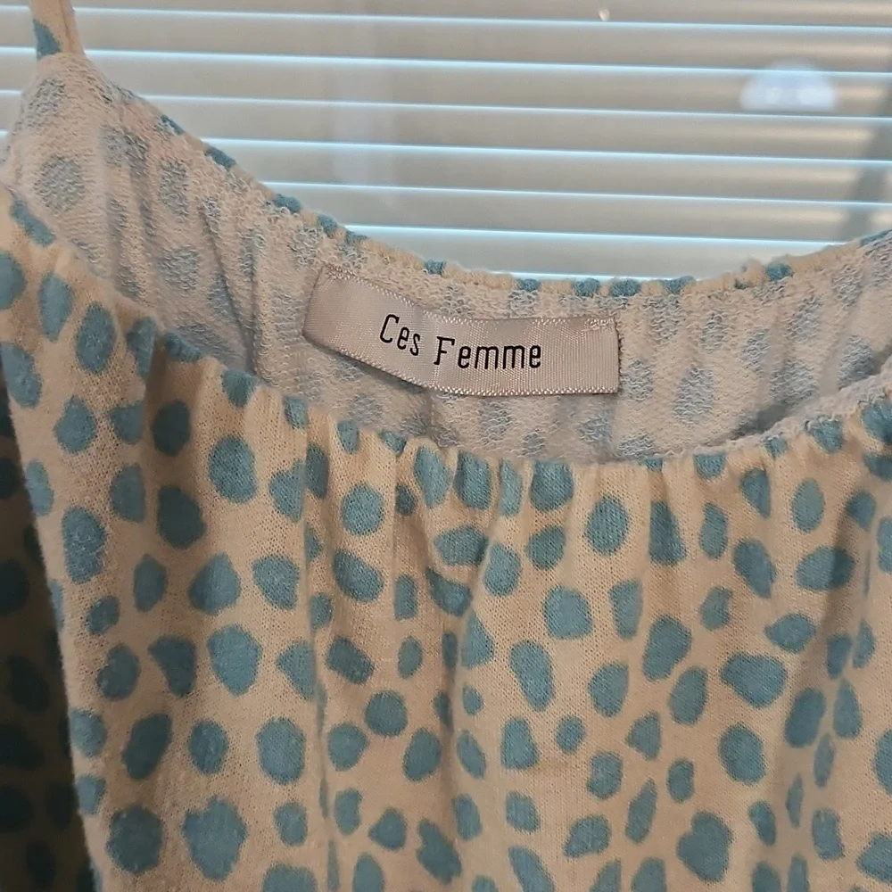 Ces Femme Women's Blue Polka Dot Ruffle Tank Top Sz Lg - Picture 2 of 4